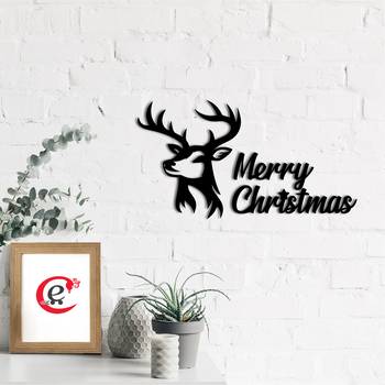 eCraftIndia Merry Christmas Reindeer Black Engineered Wood Wall Art Cutout Ready to Hang Home Decor 1