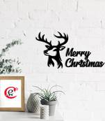 eCraftIndia Merry Christmas Reindeer Black Engineered Wood Wall Art Cutout Ready to Hang Home Decor