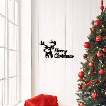 eCraftIndia Merry Christmas Reindeer Black Engineered Wood Wall Art Cutout Ready to Hang Home Decor 2