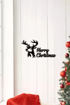 eCraftIndia Merry Christmas Reindeer Black Engineered Wood Wall Art Cutout Ready to Hang Home Decor