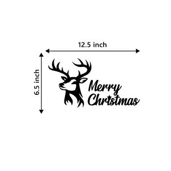 eCraftIndia Merry Christmas Reindeer Black Engineered Wood Wall Art Cutout Ready to Hang Home Decor 4