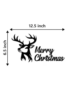 eCraftIndia Merry Christmas Reindeer Black Engineered Wood Wall Art Cutout Ready to Hang Home Decor