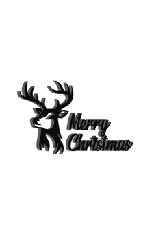 eCraftIndia Merry Christmas Reindeer Black Engineered Wood Wall Art Cutout Ready to Hang Home Decor