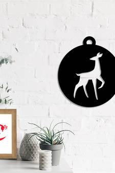 eCraftIndia Deer on Ball Black Engineered Wood Wall Art Cutout Ready to Hang Home Decor