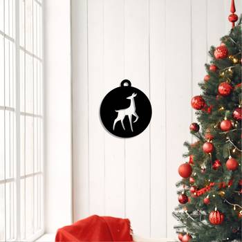 eCraftIndia Deer on Ball Black Engineered Wood Wall Art Cutout Ready to Hang Home Decor 2