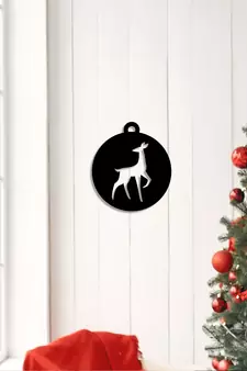 eCraftIndia Deer on Ball Black Engineered Wood Wall Art Cutout Ready to Hang Home Decor