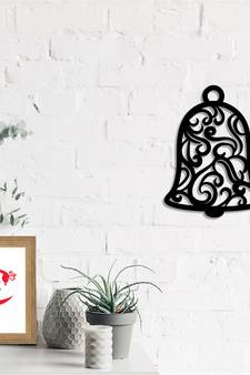 eCraftIndia Christmas Bell Black Engineered Wood Wall Art Cutout Ready to Hang Home Decor