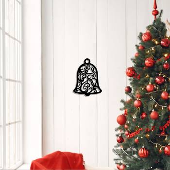 eCraftIndia Christmas Bell Black Engineered Wood Wall Art Cutout Ready to Hang Home Decor 2