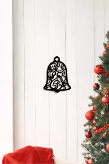 eCraftIndia Christmas Bell Black Engineered Wood Wall Art Cutout Ready to Hang Home Decor