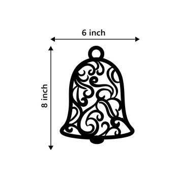 eCraftIndia Christmas Bell Black Engineered Wood Wall Art Cutout Ready to Hang Home Decor 4