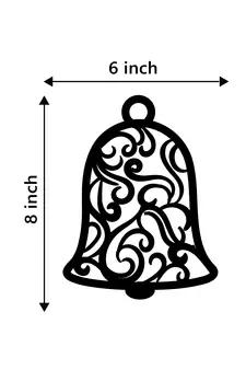 eCraftIndia Christmas Bell Black Engineered Wood Wall Art Cutout Ready to Hang Home Decor