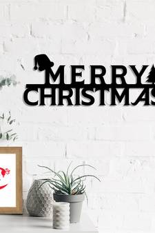 eCraftIndia Merry Christmas Black Engineered Wood Wall Art Cutout Ready to Hang Home Decor