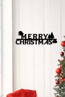 eCraftIndia Merry Christmas Black Engineered Wood Wall Art Cutout Ready to Hang Home Decor