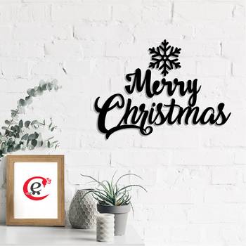 eCraftIndia Snow Flakes Merry Christmas Black Engineered Wood Wall Art Cutout Ready to Hang Home Decor 1