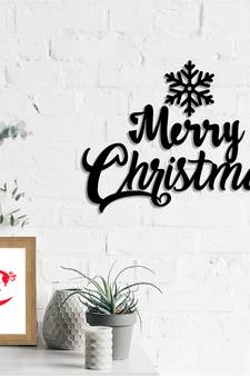 eCraftIndia Snow Flakes Merry Christmas Black Engineered Wood Wall Art Cutout Ready to Hang Home Decor