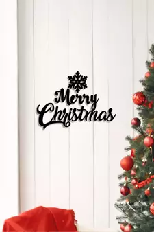 eCraftIndia Snow Flakes Merry Christmas Black Engineered Wood Wall Art Cutout Ready to Hang Home Decor