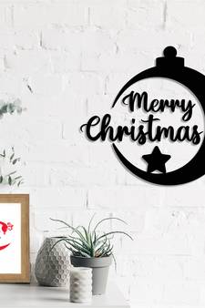 eCraftIndia Merry Christmas Bell Black Engineered Wood Wall Art Cutout Ready to Hang Home Decor