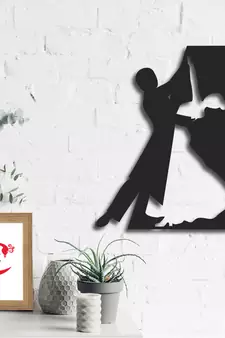 eCraftIndia Dancing Couple Black Engineered Wood Wall Art Cutout Ready to Hang Home Decor