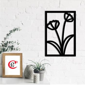 eCraftIndia Flower frame Black Engineered Wood Wall Art Cutout Ready to Hang Home Decor 1