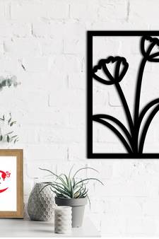 eCraftIndia Flower frame Black Engineered Wood Wall Art Cutout Ready to Hang Home Decor