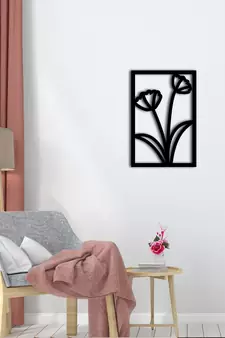 eCraftIndia Flower frame Black Engineered Wood Wall Art Cutout Ready to Hang Home Decor