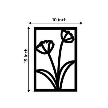 eCraftIndia Flower frame Black Engineered Wood Wall Art Cutout Ready to Hang Home Decor 4