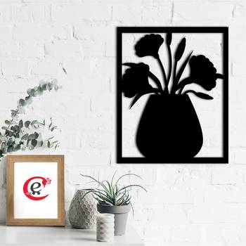 eCraftIndia Flower Vase Frame Black Engineered Wood Wall Art Cutout Ready to Hang Home Decor 1