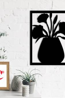 eCraftIndia Flower Vase Frame Black Engineered Wood Wall Art Cutout Ready to Hang Home Decor
