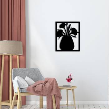 eCraftIndia Flower Vase Frame Black Engineered Wood Wall Art Cutout Ready to Hang Home Decor 2