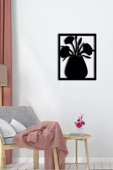 eCraftIndia Flower Vase Frame Black Engineered Wood Wall Art Cutout Ready to Hang Home Decor
