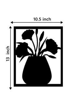 eCraftIndia Flower Vase Frame Black Engineered Wood Wall Art Cutout Ready to Hang Home Decor
