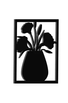 eCraftIndia Flower Vase Frame Black Engineered Wood Wall Art Cutout Ready to Hang Home Decor