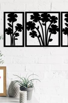 eCraftIndia Flower Bouquet Black Engineered Wood Wall Art Cutout Ready to Hang Home Decor
