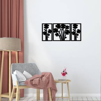 eCraftIndia Flower Bouquet Black Engineered Wood Wall Art Cutout Ready to Hang Home Decor 2