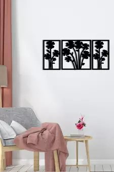 eCraftIndia Flower Bouquet Black Engineered Wood Wall Art Cutout Ready to Hang Home Decor