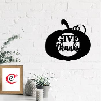 eCraftIndia Give Thanks Black Engineered Wood Wall Art Cutout Ready to Hang Home Decor 1