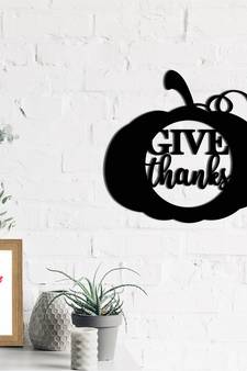 eCraftIndia Give Thanks Black Engineered Wood Wall Art Cutout Ready to Hang Home Decor