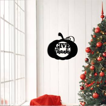 eCraftIndia Give Thanks Black Engineered Wood Wall Art Cutout Ready to Hang Home Decor 2