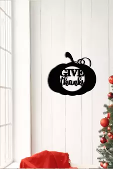 eCraftIndia Give Thanks Black Engineered Wood Wall Art Cutout Ready to Hang Home Decor