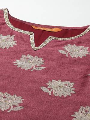 Indo Era Wine Printed Straight Kurta Sharara With Dupatta Set 5
