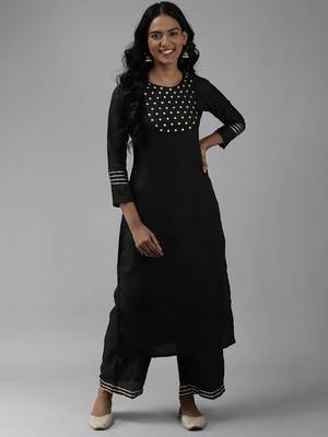 Indo Era Black Embroidered Straight Kurta With Trouser Set 1