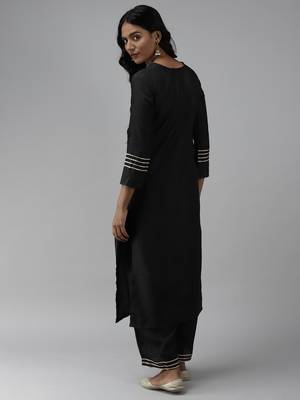 Indo Era Black Embroidered Straight Kurta With Trouser Set 2