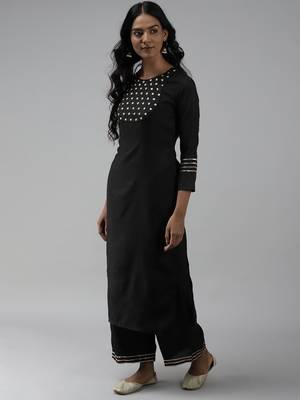Indo Era Black Embroidered Straight Kurta With Trouser Set 3