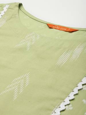 Indo Era Sea Green Printed A-line Kurta Trouser With Dupatta Set 5
