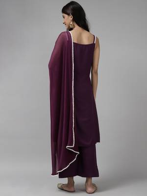 Indo Era Purple Printed A-Line Kurta Palazzo with Dupatta set 2