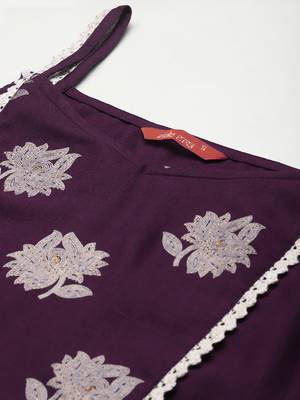 Indo Era Purple Printed A-Line Kurta Palazzo with Dupatta set 5