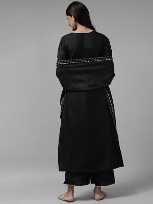Indo Era Black Printed A-Line Kurta Trouser with Dupatta set 2