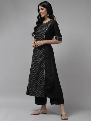 Indo Era Black Printed A-Line Kurta Trouser with Dupatta set 3