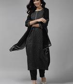 Indo Era Black Printed Straight Kurta Palazzo with Dupatta Set