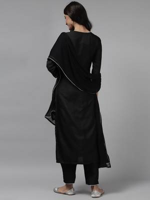 Indo Era Black Printed Straight Kurta Palazzo with Dupatta Set 2